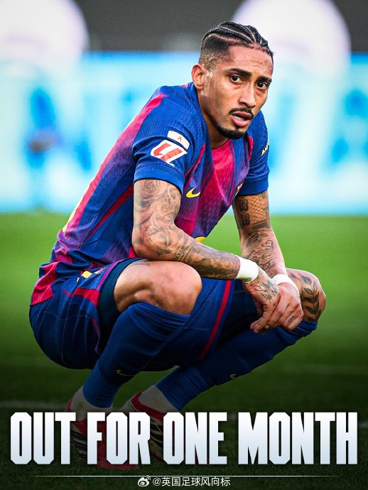 拉菲尼亚右大腿股二头肌受伤 将缺席巴萨三场关